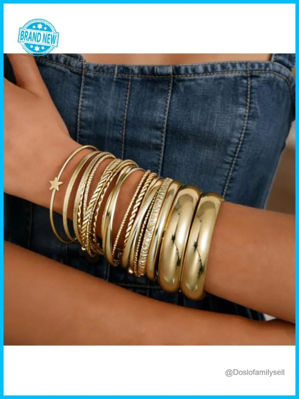 19Pcs Multi Stackable Textured Bangles Set 14K Gold Plated Chunky Bracelet Boho